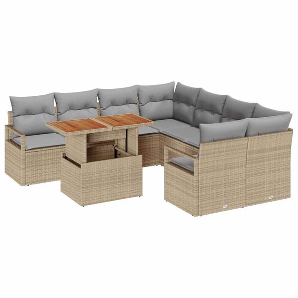 vidaXL Gar&eth;s&oacute;fa sett me&eth; geymslu 9 pcs Drapplita&eth;ur Poly rattan