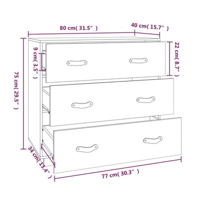 vidaXL Skenkur Svartur 80x40x75 cm Gegnheil Fura