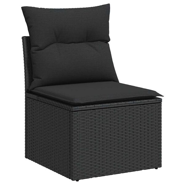 vidaXL 7 stykki gar&eth;s&oacute;fasett me&eth; p&uacute;&eth;um Black Poly Rattan Acacia