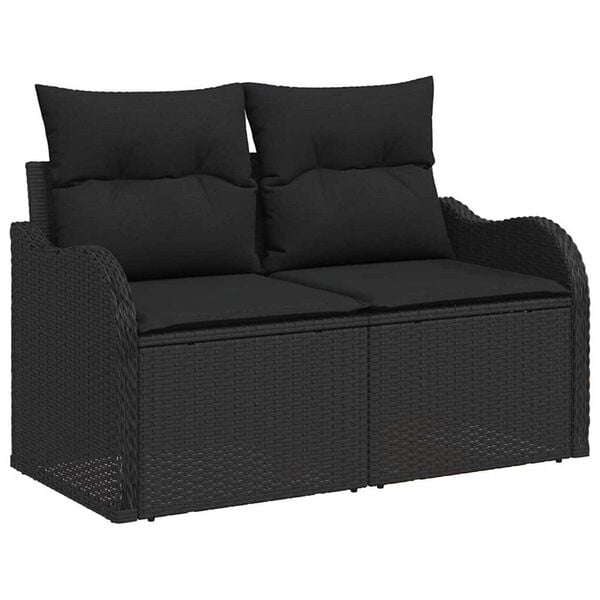vidaXL Gar&eth;s&oacute;fa sett me&eth; p&uacute;&eth;i 8 pcs Svartur Poly rattan