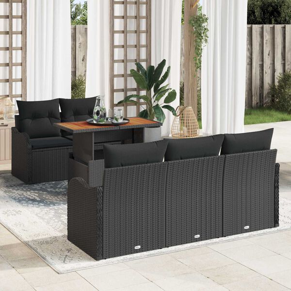 vidaXL Garðsófa sett með geymslu 6 pcs Svartur Poly rattan