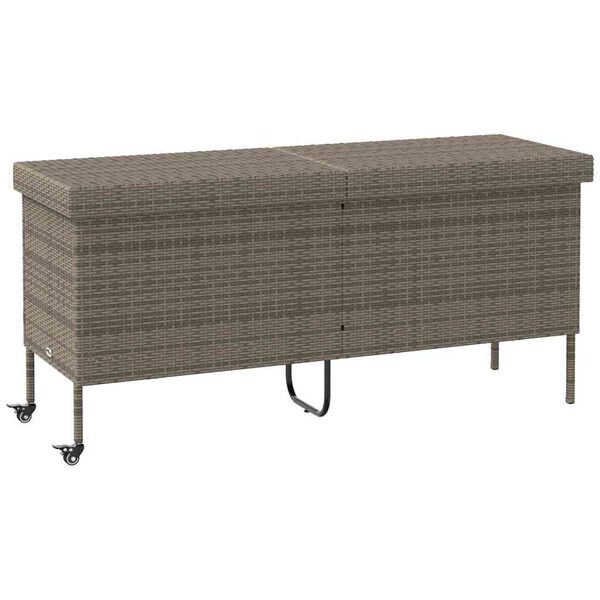 vidaXL Garðgeymslukassi með hjólum Grár 160x55x75 cm Poly Rattan