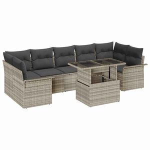 vidaXL Gar&eth;s&oacute;fa sett me&eth; p&uacute;&eth;i me&eth; geymslu 8 pcs Lj&oacute;sgr&aacute;r Poly rattan