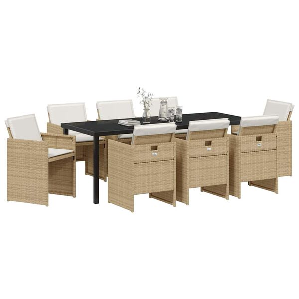 vidaXL Gar&eth;ur bor&eth;sett 9 pcs Drapplita&eth;ur p&oacute;l&yacute;rattan
