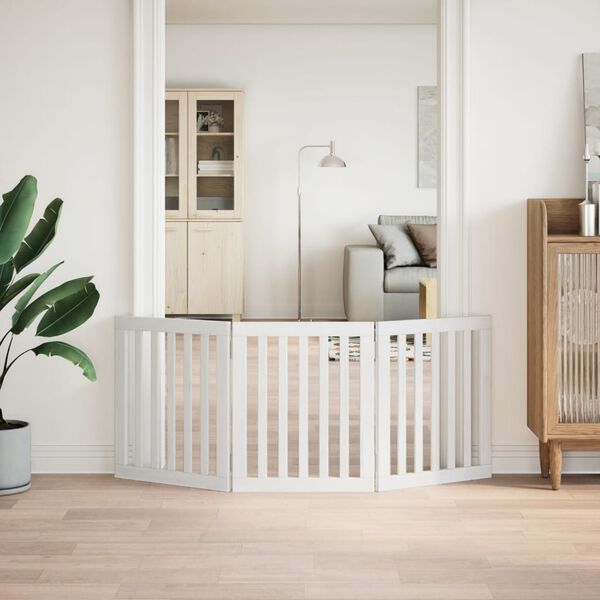 vidaXL Hundahlið Fellanlegt 3 Þil Hvítt 150 cm ösp