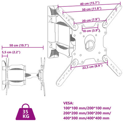 vidaXL Sjónvarpsveggfesting fyrir 32-55" skjá Hám VESA 400x400 mm 35kg