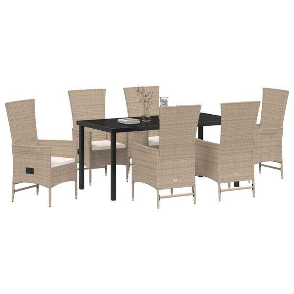 vidaXL Gar&eth;ur bor&eth;sett me&eth; p&uacute;&eth;i 7 pcs Drapplita&eth;ur p&oacute;l&yacute;rattan