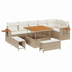 vidaXL Gar&eth;s&oacute;fa sett me&eth; p&uacute;&eth;i 11 pcs Beige og krem p&oacute;l&yacute;rattan