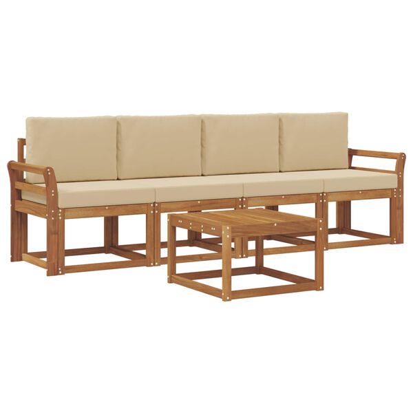 vidaXL &Uacute;ti s&oacute;fasett me&eth; p&uacute;&eth;i 5 pcs N&aacute;tt&uacute;rulegt og B&eacute;ig Hrein akas&iacute;utr&eacute;