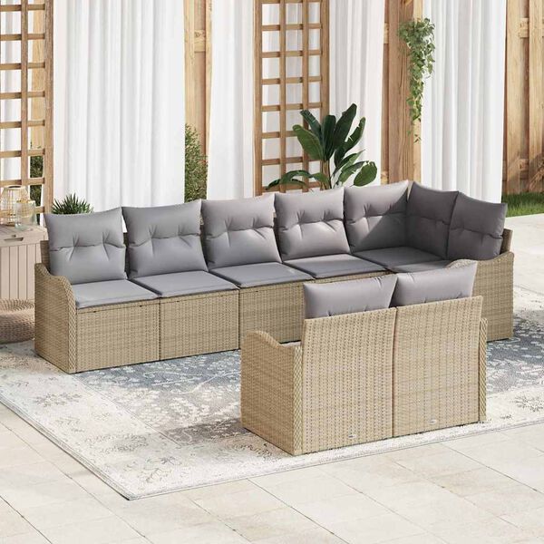 vidaXL Gar&eth;s&oacute;fa sett me&eth; geymslu 8 pcs Beige og lj&oacute;sgr&aacute;r p&oacute;l&yacute;rattan
