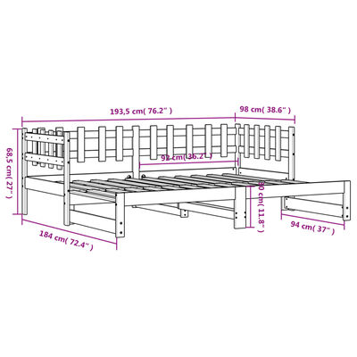 vidaXL Útdraganlegur Svefnsófi 2x(90x200) cm Gegnheil Fura