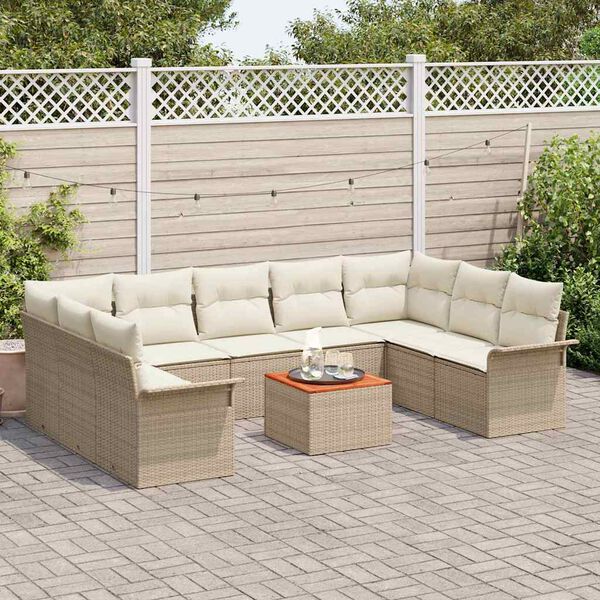 vidaXL Gar&eth;s&oacute;fa sett me&eth; geymslu 10 pcs Beige og krem p&oacute;l&yacute;rattan
