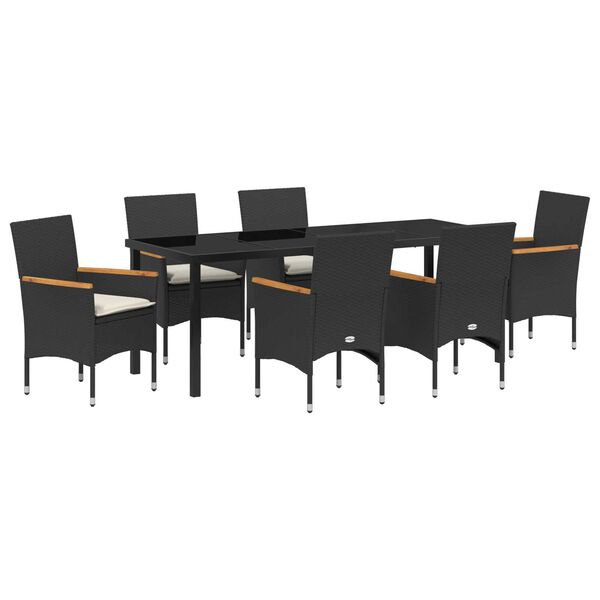 vidaXL Gar&eth;ur bor&eth;sett me&eth; p&uacute;&eth;i 7 pcs Svartur p&oacute;l&yacute;rattan