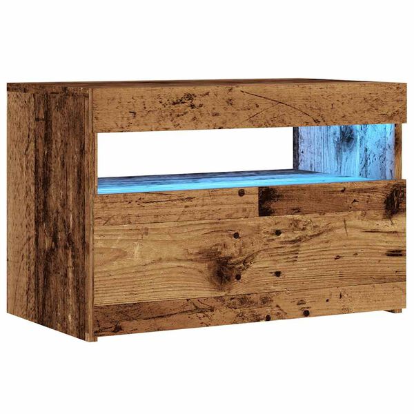 vidaXL sjónvarpsskápur með LED ljósum Old Wood 60x35x40 cm