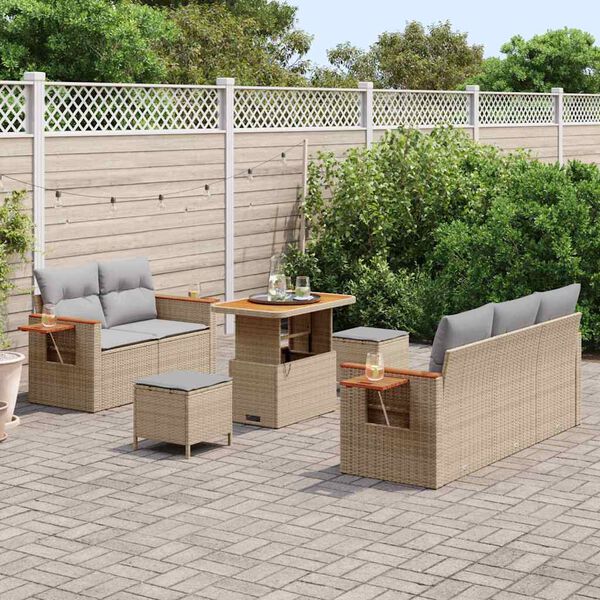 vidaXL Gar&eth;s&oacute;fa sett me&eth; p&uacute;&eth;i 10 pcs Beige og lj&oacute;sgr&aacute;r p&oacute;l&yacute;rattan