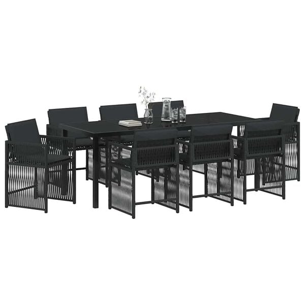 vidaXL Gar&eth;ur bor&eth;sett 9 pcs Svartur p&oacute;l&yacute;rattan
