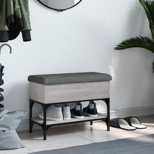 vidaXL Sk&oacute;bekkur Gr&aacute;ir Sonoma Eik 62x32x45 cm Samsettur Vi&eth;ur