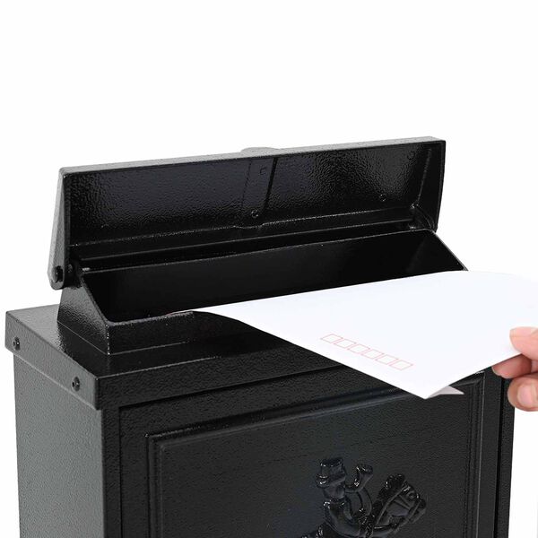 vidaXL Veggfestur p&oacute;stkassi me&eth; l&aacute;s Svartur 29 x 13 x 41 cm D&uacute;ka&eth;ur &aacute;l