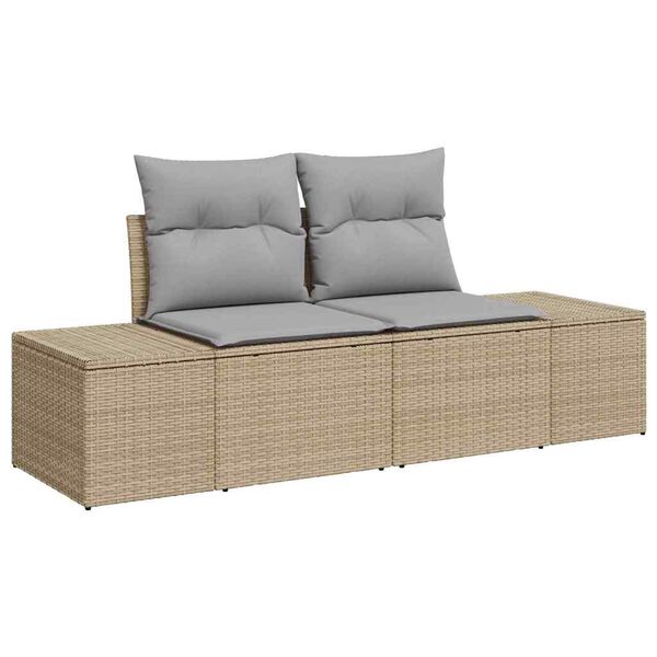 vidaXL Garðsófa sett með púði 6 pcs Beige og ljósgrár pólýrattan