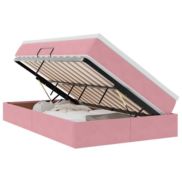 vidaXL R&uacute;m me&eth; geymslur&yacute;mi og d&yacute;nu Bleikur 120 x 200 cm Flauel