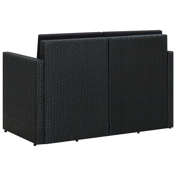 vidaXL 2-sæta Garðsófi með Púðum Svartur Pólýrattan