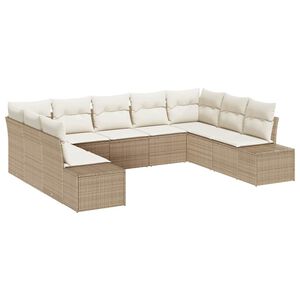 vidaXL Gar&eth;s&oacute;fa sett me&eth; p&uacute;&eth;i 9 pcs Beige og krem P&oacute;l&yacute;rattan
