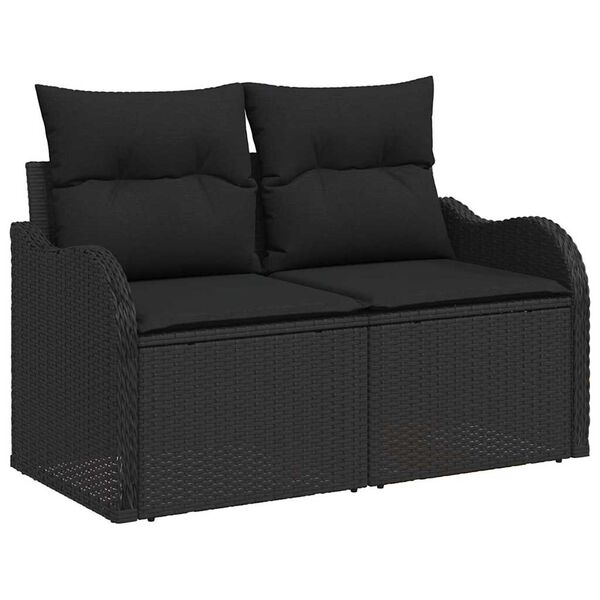 vidaXL Gar&eth;s&oacute;fa sett me&eth; p&uacute;&eth;i me&eth; geymslu 7 pcs Svartur Poly Rattan