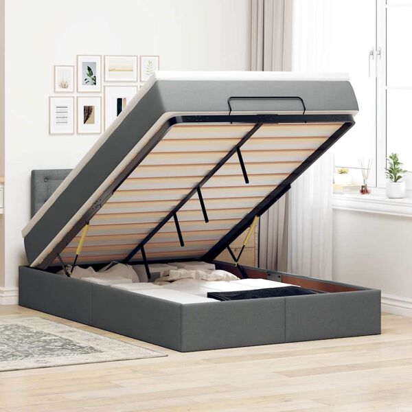 vidaXL Ottoman r&uacute;m me&eth; d&yacute;nu & LED d&ouml;kkgr&aacute;um 120x200 cm Efni