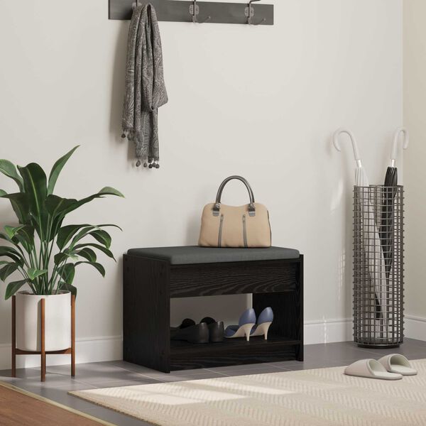 vidaXL Hallarbekk Svart Eik 63 x 38 x 45 cm Virkur tr&eacute; og d&uacute;kur