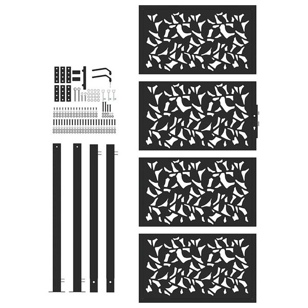 vidaXL Garðhlið svart 100x200 cm stálblaðahönnun