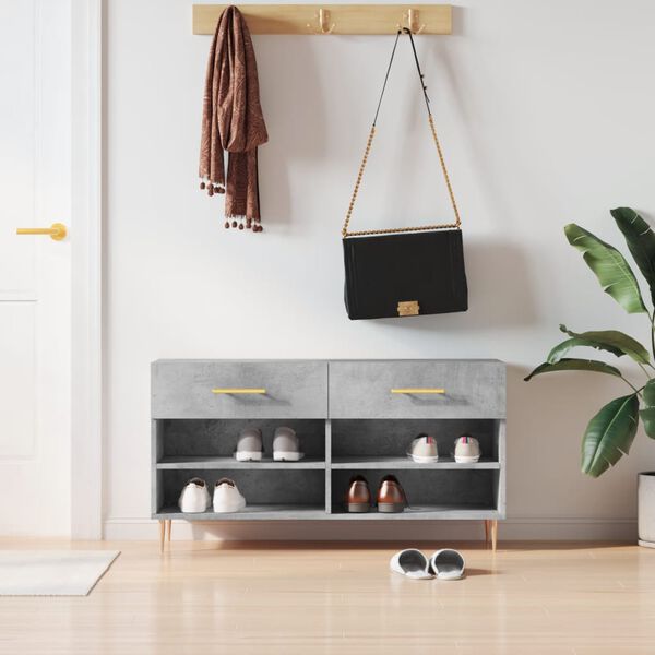 vidaXL Skóbekkur Steypugrár 102x35x55 cm Samsettur Viður