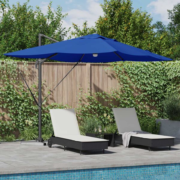 vidaXL Cantilever Roma Parasol Blátt og svart 352 x 251 x 265 cm