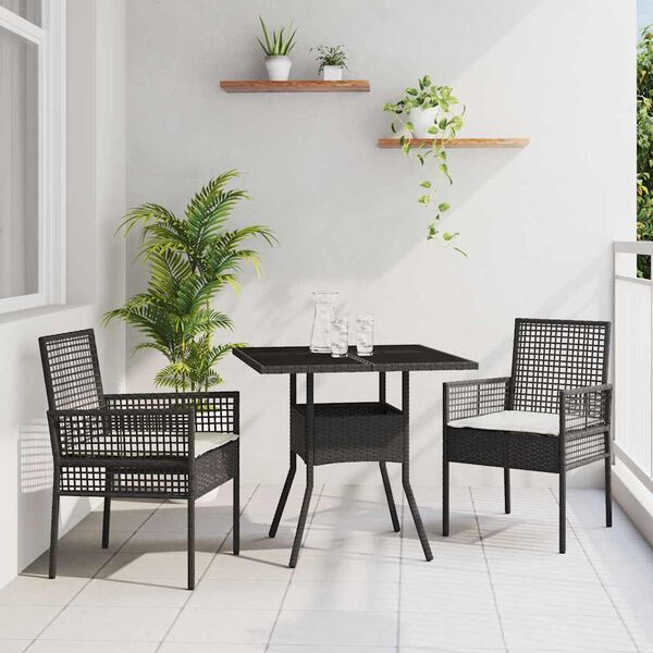 vidaXL Gar&eth;ur bor&eth;sett 3 pcs Svartur p&oacute;l&yacute;rattan