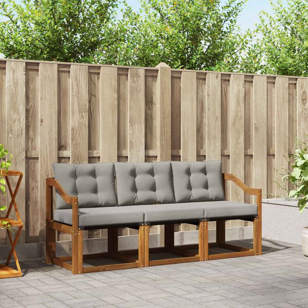 vidaXL &Uacute;ti s&oacute;fasett me&eth; p&uacute;&eth;i 3 pcs N&aacute;tt&uacute;rulegt og Lj&oacute;st Gr&aacute;tt