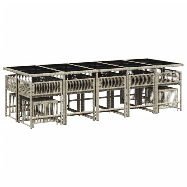 vidaXL 15 Parta Gar&eth;bor&eth;stofusetti&eth; me&eth; P&uacute;&eth;um Lj&oacute;sgr&aacute;r P&oacute;l&yacute;rattan