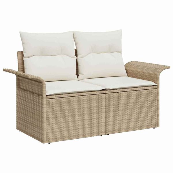vidaXL Gar&eth;s&oacute;fa sett me&eth; geymslu 7 pcs Drapplita&eth;ur Poly rattan