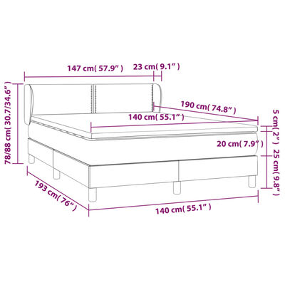 vidaXL Hólfað Springrúm með Dýnu Dökkgrátt 140x190 cm Flauel