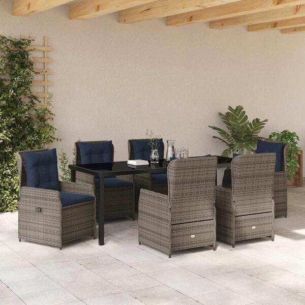 vidaXL Gar&eth;ur bor&eth;sett 7 pcs Gr&aacute;r Poly rattan