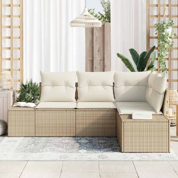 vidaXL Garðsófa sett með geymslu 4 pcs Beige og krem pólýrattan