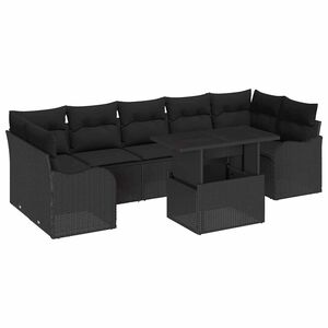 vidaXL Gar&eth;s&oacute;fa sett me&eth; p&uacute;&eth;i me&eth; geymslu 8 pcs Svartur Poly Rattan