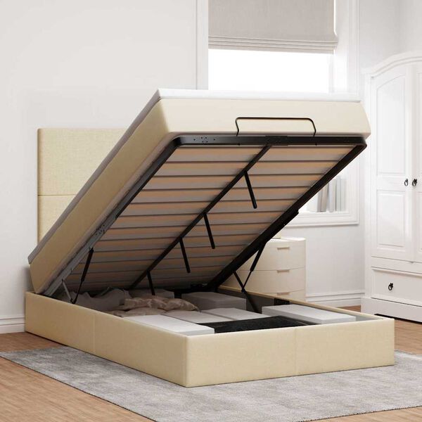 vidaXL Ottoman r&uacute;m me&eth; d&yacute;nu & LED krem 120x200cm Efni