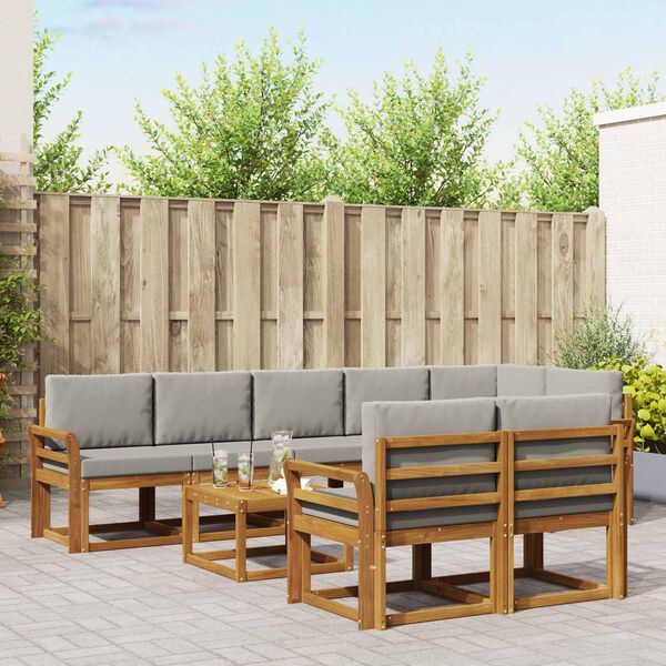 vidaXL &Uacute;ti s&oacute;fasett me&eth; p&uacute;&eth;i 9 pcs N&aacute;tt&uacute;rulegt og Lj&oacute;st Gr&aacute;tt