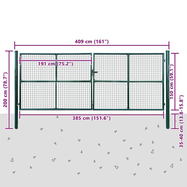 vidaXL garðGirðingarhlið 415x150 cm stálgrænt
