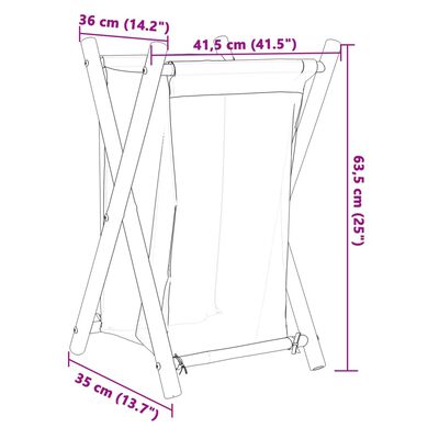 vidaXL Þvottakarfa Rjómahvít 41,5x36x63,5 cm Bambus