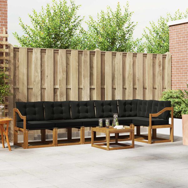 vidaXL &Uacute;ti s&oacute;fasett me&eth; p&uacute;&eth;i 7 pcs N&aacute;tt&uacute;rulegur og svartur