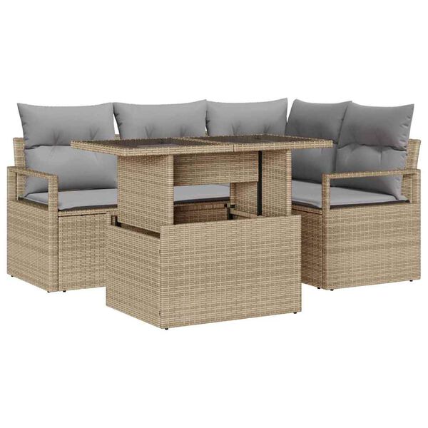 vidaXL Gar&eth;s&oacute;fa sett me&eth; geymslu 5 pcs Drapplita&eth;ur Poly rattan