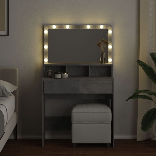 vidaXL Snyrtiborð með LED-ljósum Steypugrátt 80x41x134,5 cm