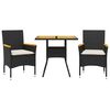 vidaXL 3 Hluta Gar&eth;bor&eth;stofusett me&eth; Sessum Svart P&oacute;l&yacute;rattan og Acacia