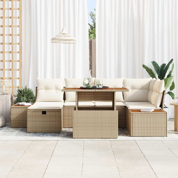 vidaXL Garðsófa sett með púði 7 pcs Drapplitaður Poly rattan