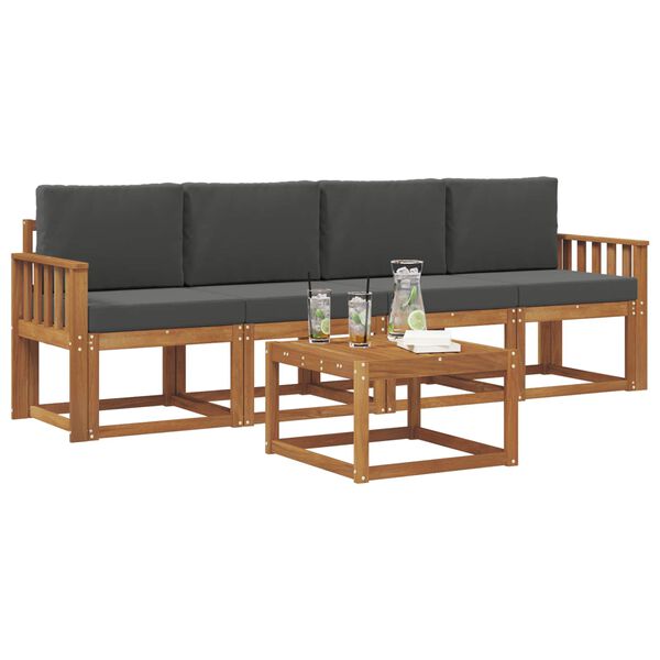 vidaXL &Uacute;ti s&oacute;fasett me&eth; p&uacute;&eth;i 5 pcs N&aacute;tt&uacute;rulegt og Antrac&iacute;t